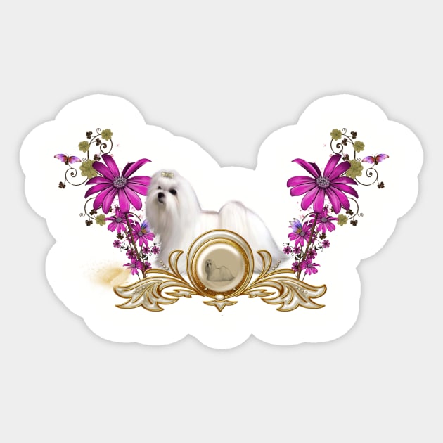 Sweet little maltese with flowers Sticker by Nicky2342